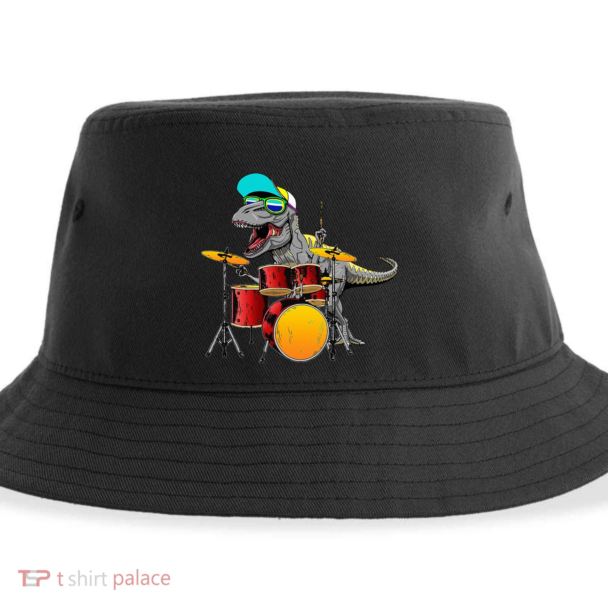Great Dinosaurs Drums Music Playing Rex Design Sustainable Bucket Hat