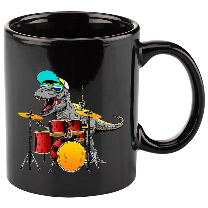 Great Dinosaurs Drums Music Playing Rex Design 11oz C Handle Ceramic Mug