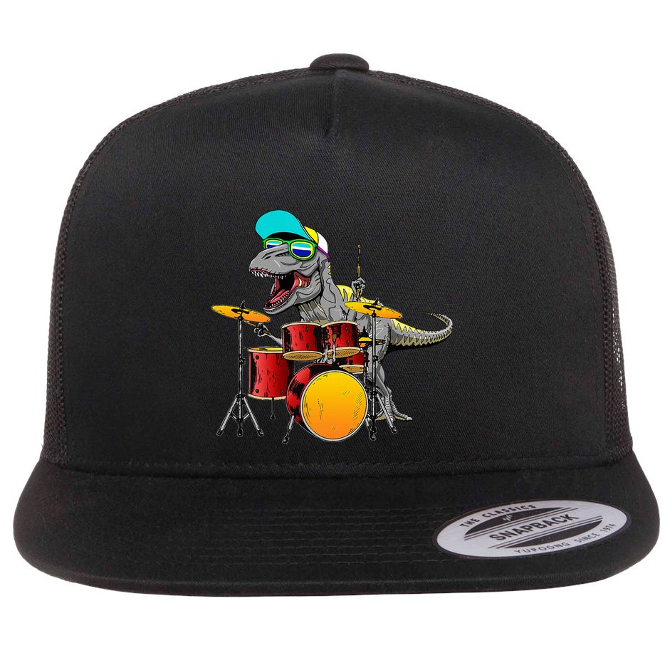 Great Dinosaurs Drums Music Playing Rex Design Flat Bill Trucker Hat