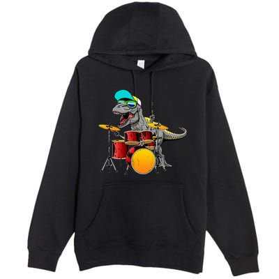 Great Dinosaurs Drums Music Playing Rex Design Premium Pullover Hoodie