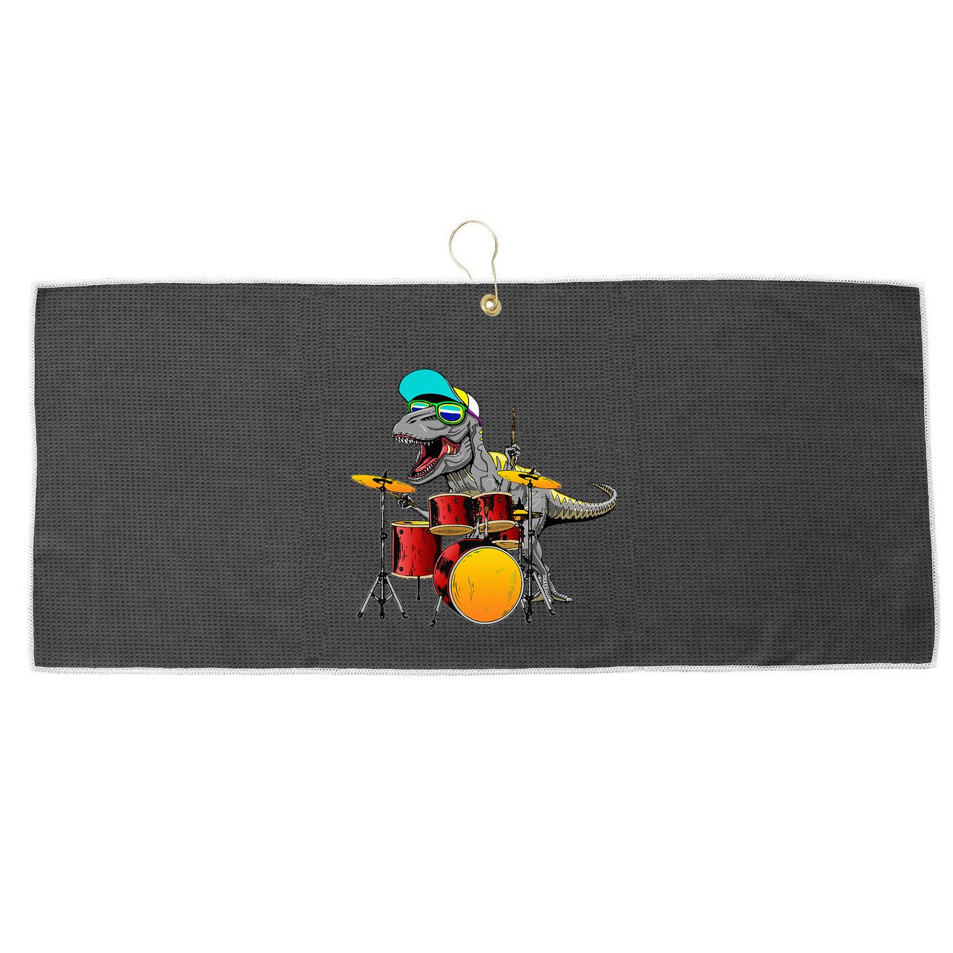 Great Dinosaurs Drums Music Playing Rex Design Large Microfiber Waffle Golf Towel