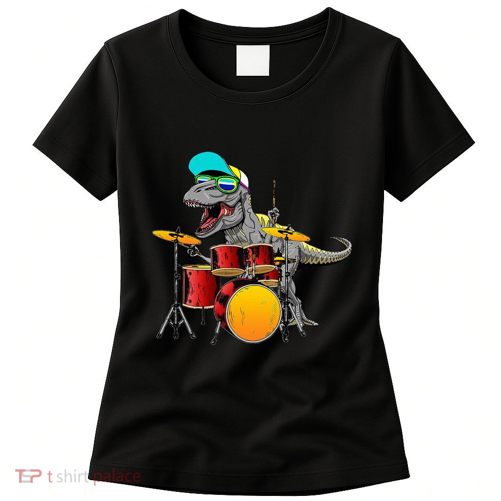 Great Dinosaurs Drums Music Playing Rex Design Womens T-Shirt