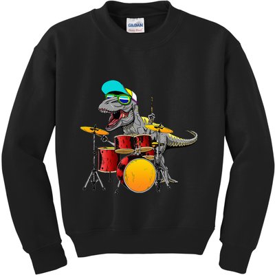 Great Dinosaurs Drums Music Playing Rex Design Kids Sweatshirt