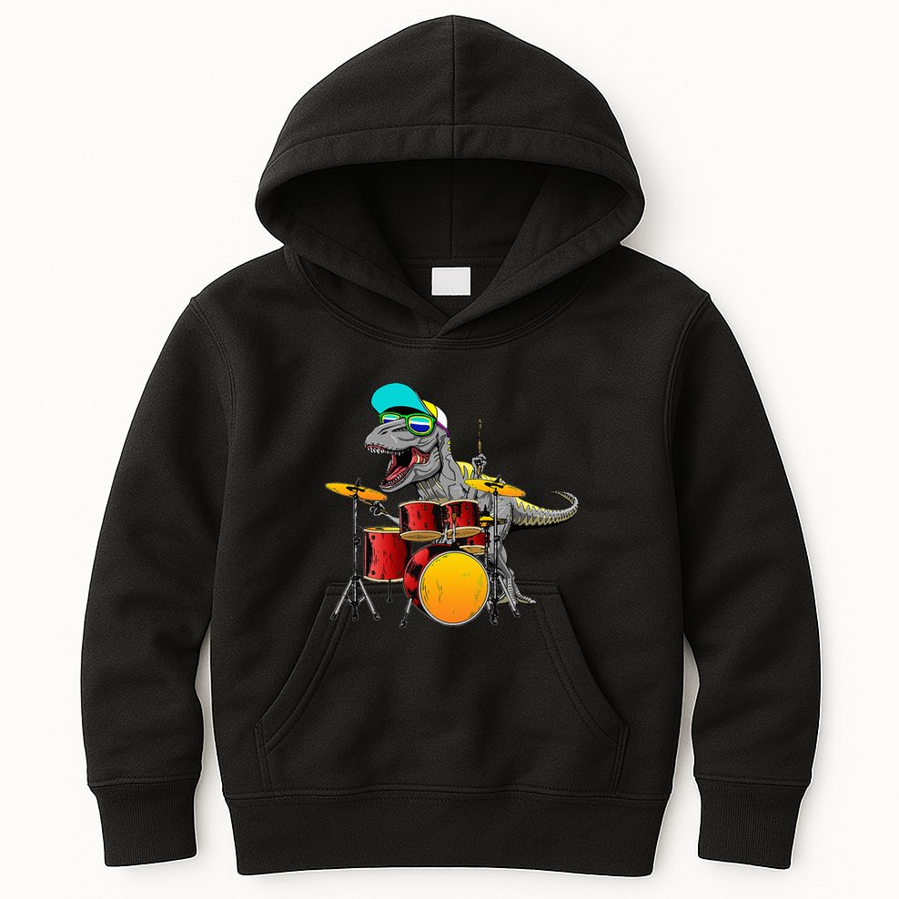 Great Dinosaurs Drums Music Playing Rex Design Kids Hoodie