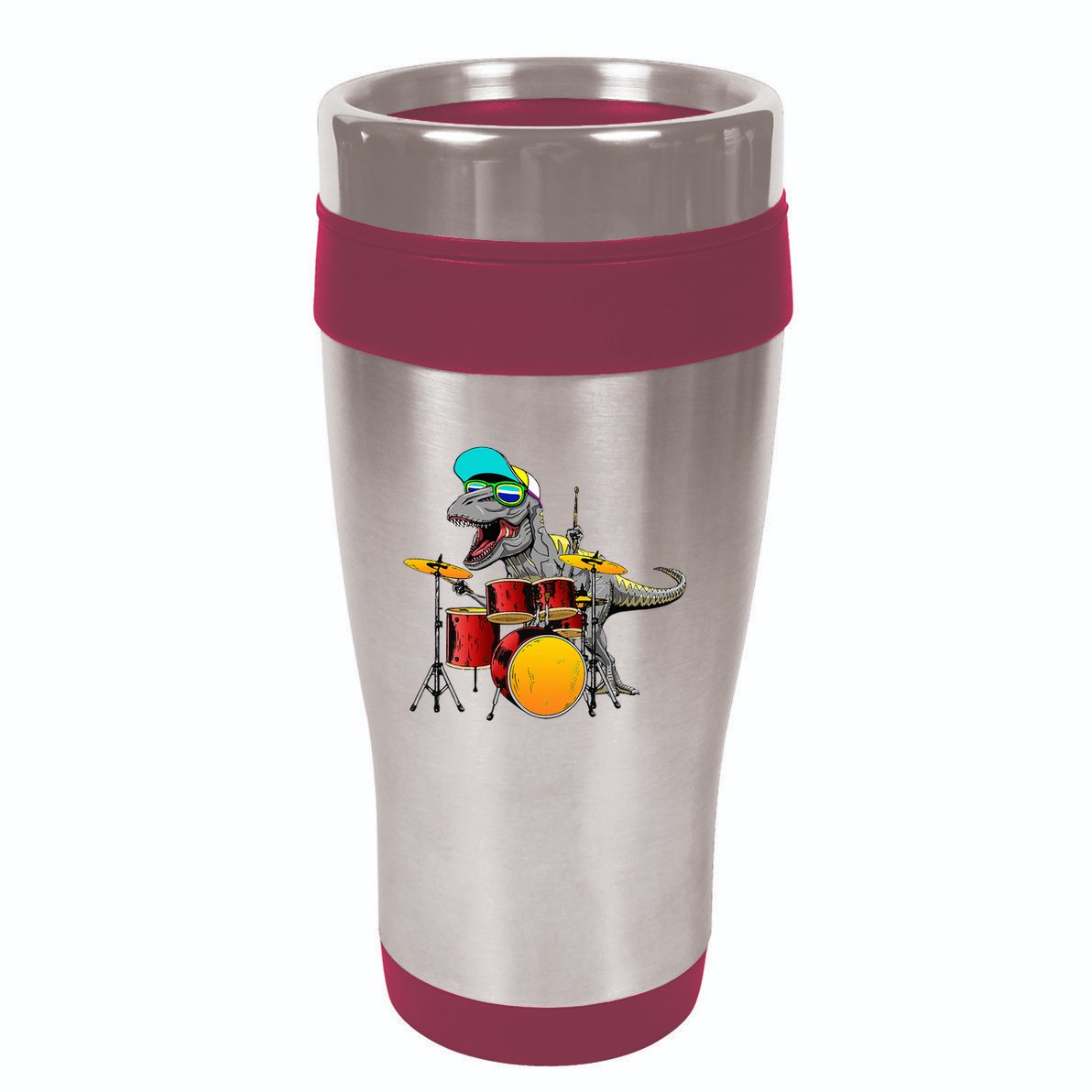 Great Dinosaurs Drums Music Playing Rex Design 16oz Travel Tumbler