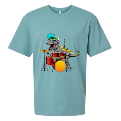 Great Dinosaurs Drums Music Playing Rex Design Sueded Cloud Jersey T-Shirt