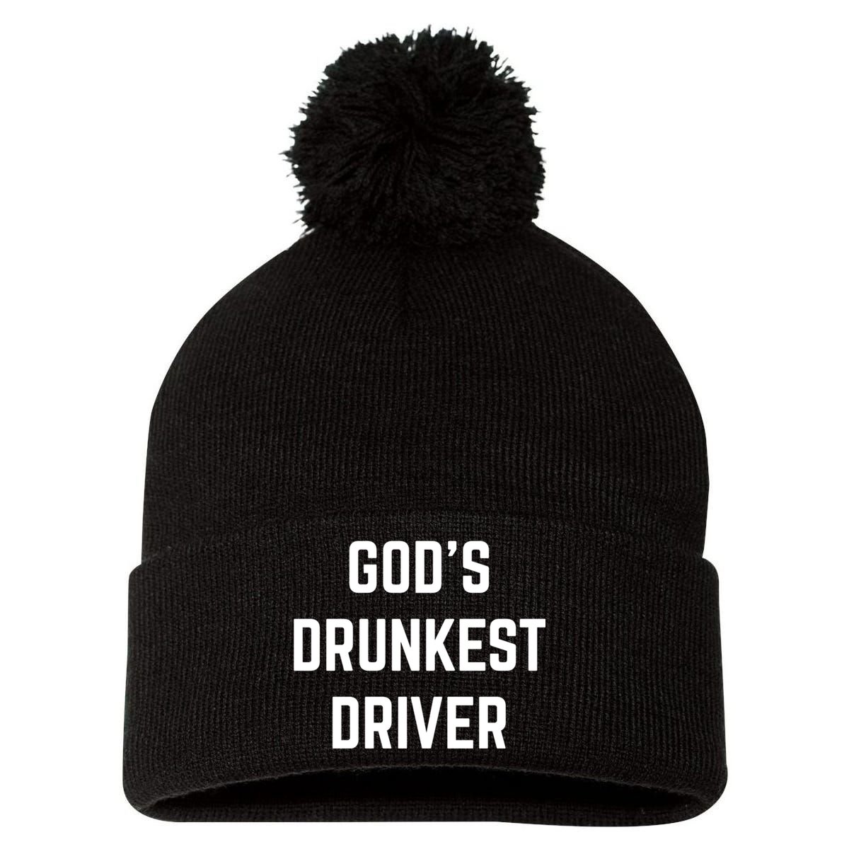 God's Drunkest Driver Funny Tee Pom Pom 12in Knit Beanie