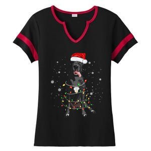 Great Dane Dog Tree Christmas Lights Xmas Pajama Matching Gift Ladies Halftime Notch Neck Tee