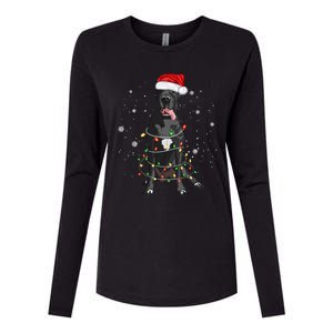 Great Dane Dog Tree Christmas Lights Xmas Pajama Matching Gift Womens Cotton Relaxed Long Sleeve T-Shirt