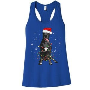 Great Dane Dog Tree Christmas Lights Xmas Pajama Matching Gift Women's Racerback Tank