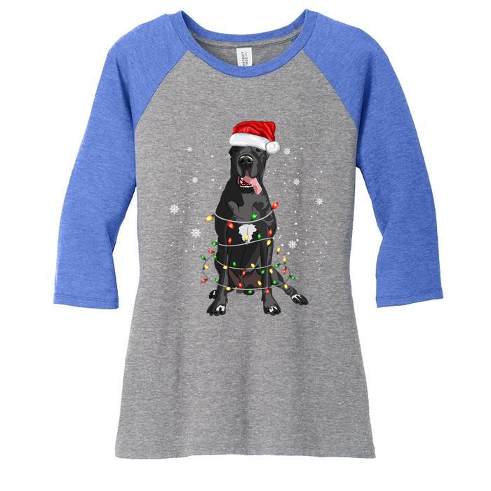 Great Dane Dog Tree Christmas Lights Xmas Pajama Matching Gift Women's Tri-Blend 3/4-Sleeve Raglan Shirt