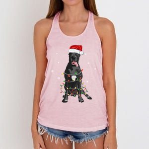 Great Dane Dog Tree Christmas Lights Xmas Pajama Matching Gift Women's Knotted Racerback Tank