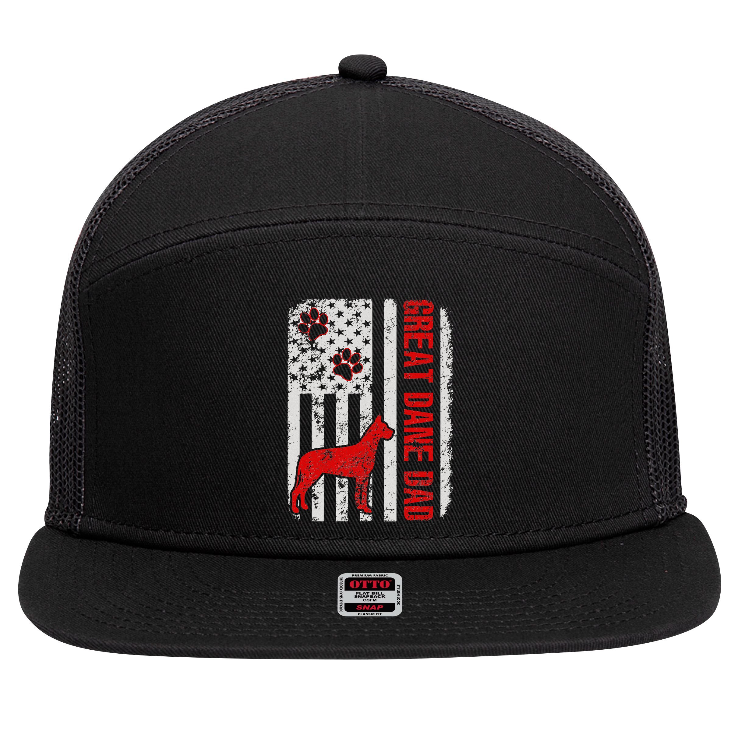 Great Dane Dad American Flag Gift 7 Panel Mesh Trucker Snapback Hat