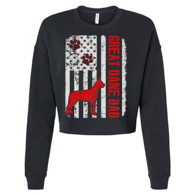 Great Dane Dad American Flag Gift Cropped Pullover Crew