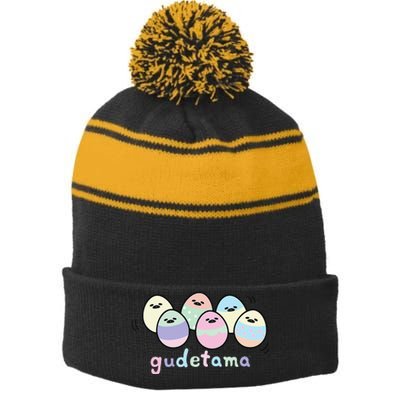 Gudetama Decorated Easter Egg Stripe Pom Pom Beanie