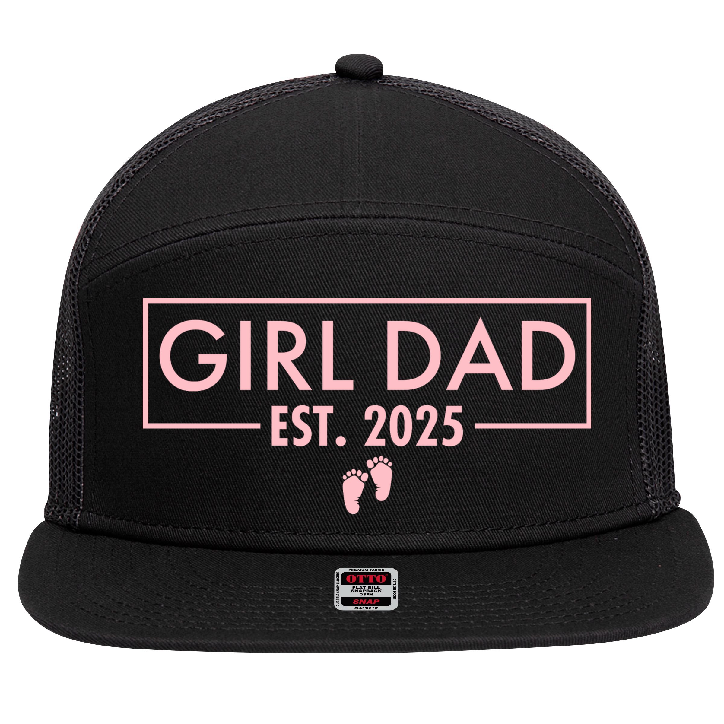 Girl Dad Est. 2025 Pocket 7 Panel Mesh Trucker Snapback Hat