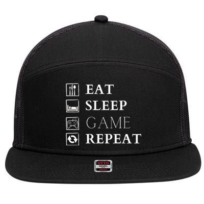 Gamer Design Eat Sleep Game Repeat Funny Gift 7 Panel Mesh Trucker Snapback Hat