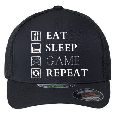 Gamer Design Eat Sleep Game Repeat Funny Gift Flexfit Unipanel Trucker Cap