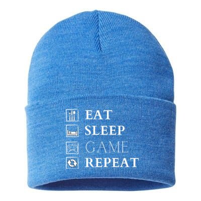 Gamer Design Eat Sleep Game Repeat Funny Gift Sustainable Knit Beanie