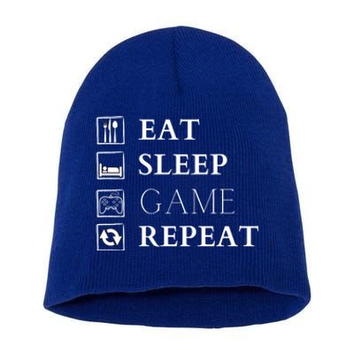 Gamer Design Eat Sleep Game Repeat Funny Gift Short Acrylic Beanie