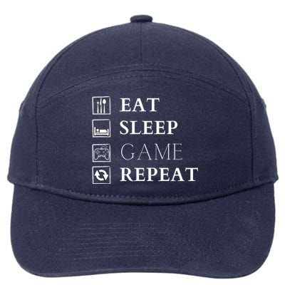 Gamer Design Eat Sleep Game Repeat Funny Gift 7-Panel Snapback Hat