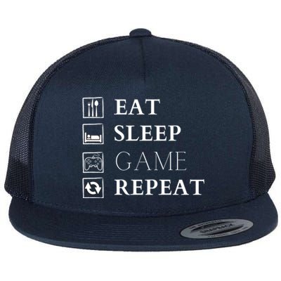 Gamer Design Eat Sleep Game Repeat Funny Gift Flat Bill Trucker Hat