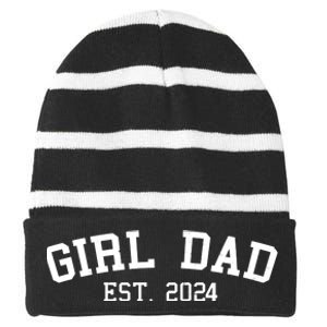 Girl Dad Est 2024 Celebrating New Baby Dad Striped Beanie with Solid Band