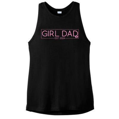 Girl Dad Est 2024 Newborn Daddy Father Baby Girl Ladies PosiCharge Tri-Blend Wicking Tank