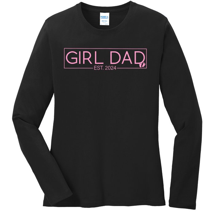 Girl Dad Est 2024 Newborn Daddy Father Baby Girl Ladies Long Sleeve Shirt