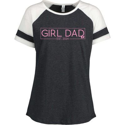 Girl Dad Est 2024 Newborn Daddy Father Baby Girl Enza Ladies Jersey Colorblock Tee