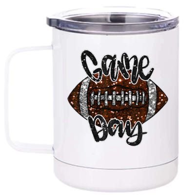 Game Day Football Bling Bling Football Lover Fall Autumn Gift 12 oz Stainless Steel Tumbler Cup