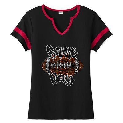 Game Day Football Bling Bling Football Lover Ladies Halftime Notch Neck Tee