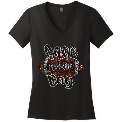 Game Day Football Bling Bling Football Lover Women's V-Neck T-Shirt