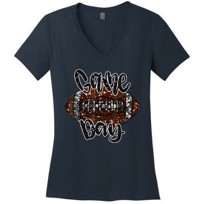 Game Day Football Bling Bling Football Lover Women's V-Neck T-Shirt