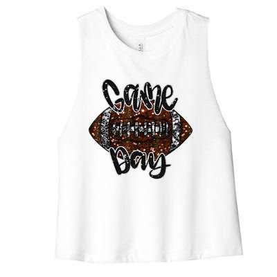 Game Day Football Bling Bling Football Lover Women's Racerback Cropped Tank