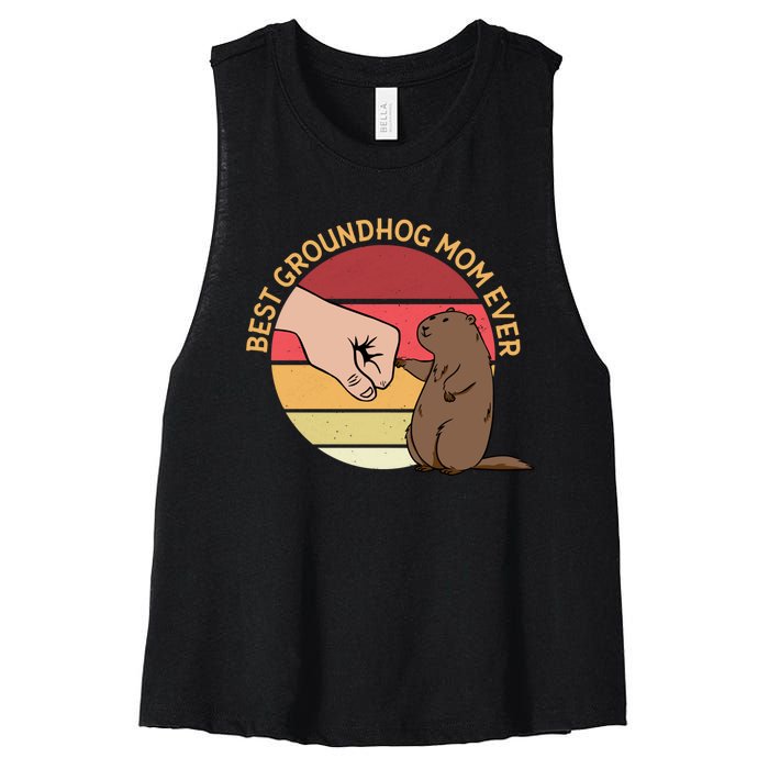 Groundhog Day Funny Quote Best Groundhog Mom Ever Women's Racerback Cropped Tank