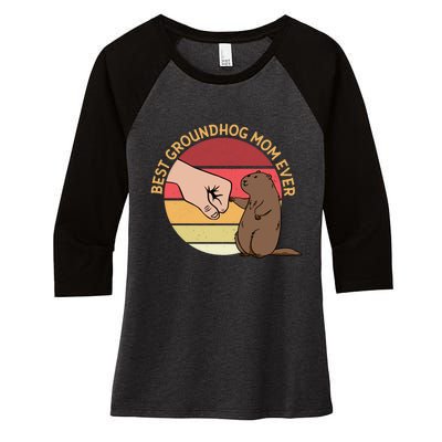 Groundhog Day Funny Quote Best Groundhog Mom Ever Women's Tri-Blend 3/4-Sleeve Raglan Shirt