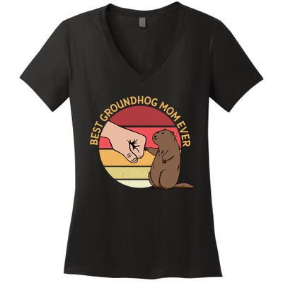 Groundhog Day Funny Quote Best Groundhog Mom Ever Women's V-Neck T-Shirt