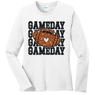 Game Day Football Bling Bling Football Lover Trendy Ladies Long Sleeve Shirt