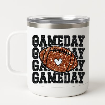 Game Day Football Bling Bling Football Lover Trendy Gift 12 oz Stainless Steel Tumbler Cup