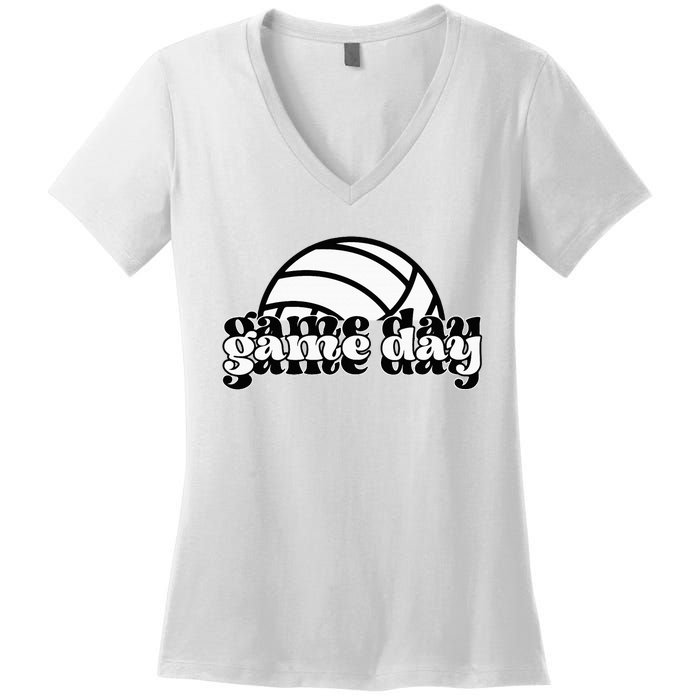 Game Day Funny Team Sports Volleyball Mom Dad Coach Women's V-Neck T-Shirt