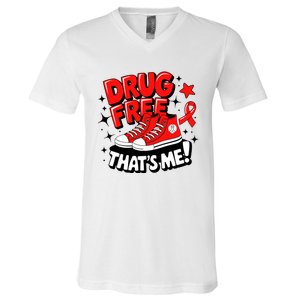 Groovy Dru.G Free Red Ribbon Week ThatS Me Awareness Chucks V-Neck T-Shirt