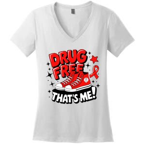 Groovy Dru.G Free Red Ribbon Week ThatS Me Awareness Chucks Women's V-Neck T-Shirt