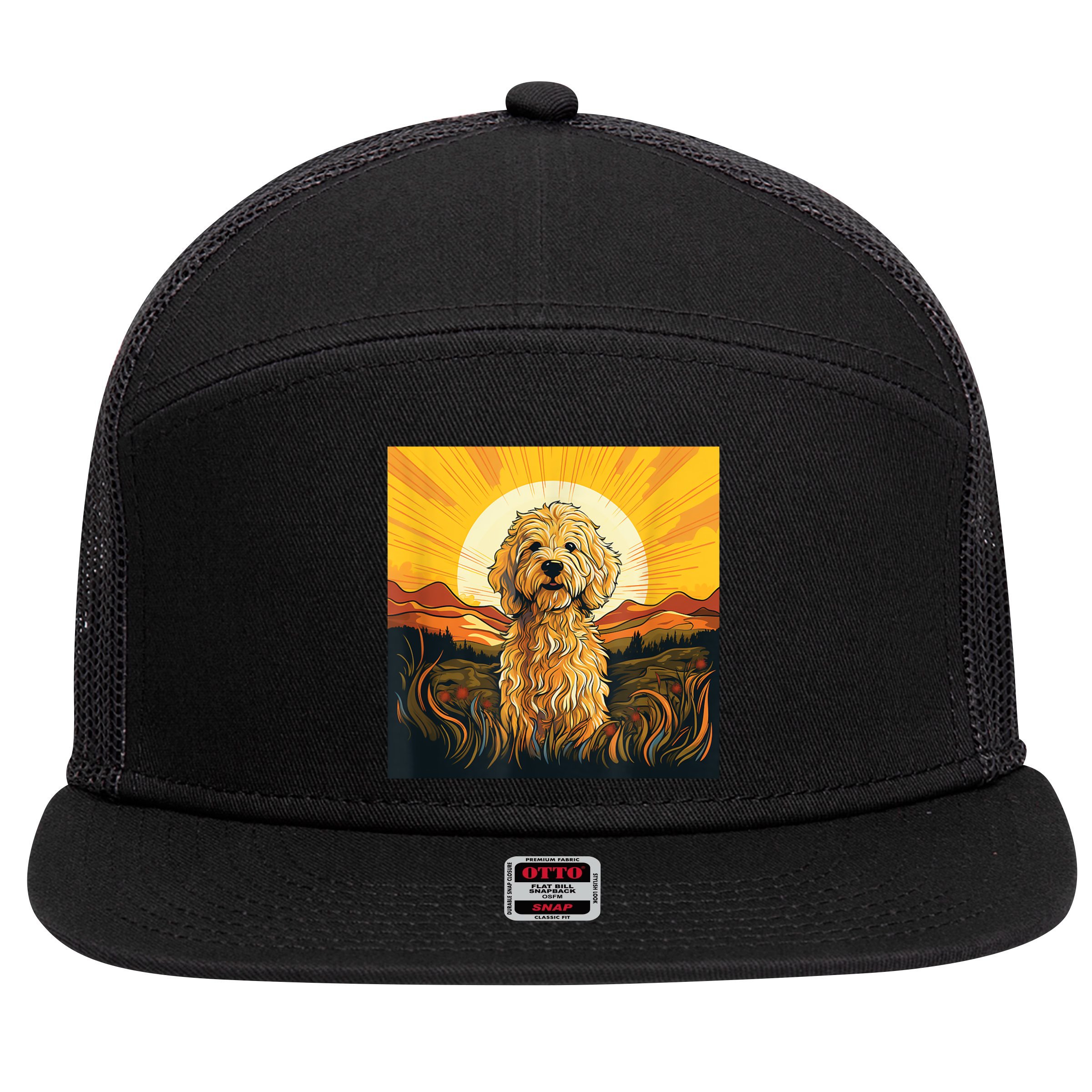 Goldendoodle Dood Funny Doodle Dog Golden Doodle 7 Panel Mesh Trucker Snapback Hat