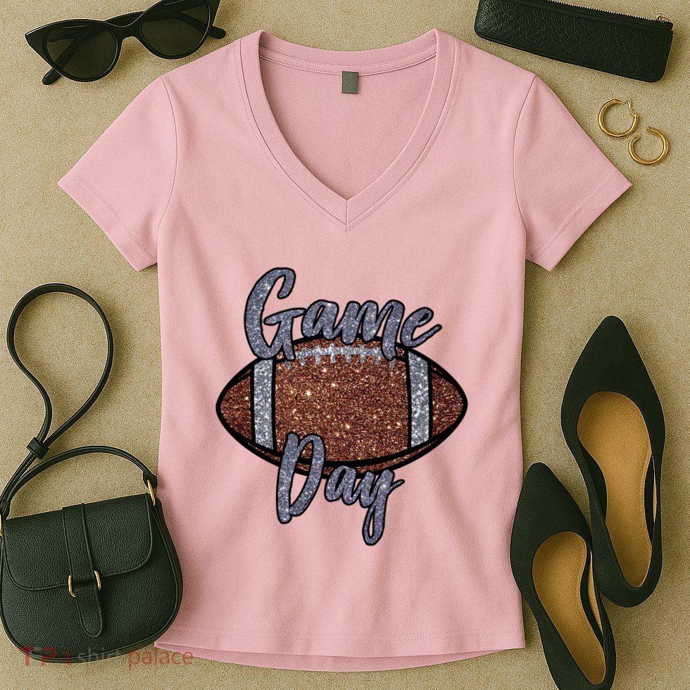 Game Day Festive Cute Football Women's V-Neck T-Shirt