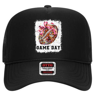 Game Day Football Season Football Bow High Crown Mesh Back Trucker Hat