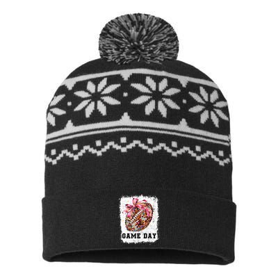 Game Day Football Season Football Bow USA-Made Snowflake Beanie