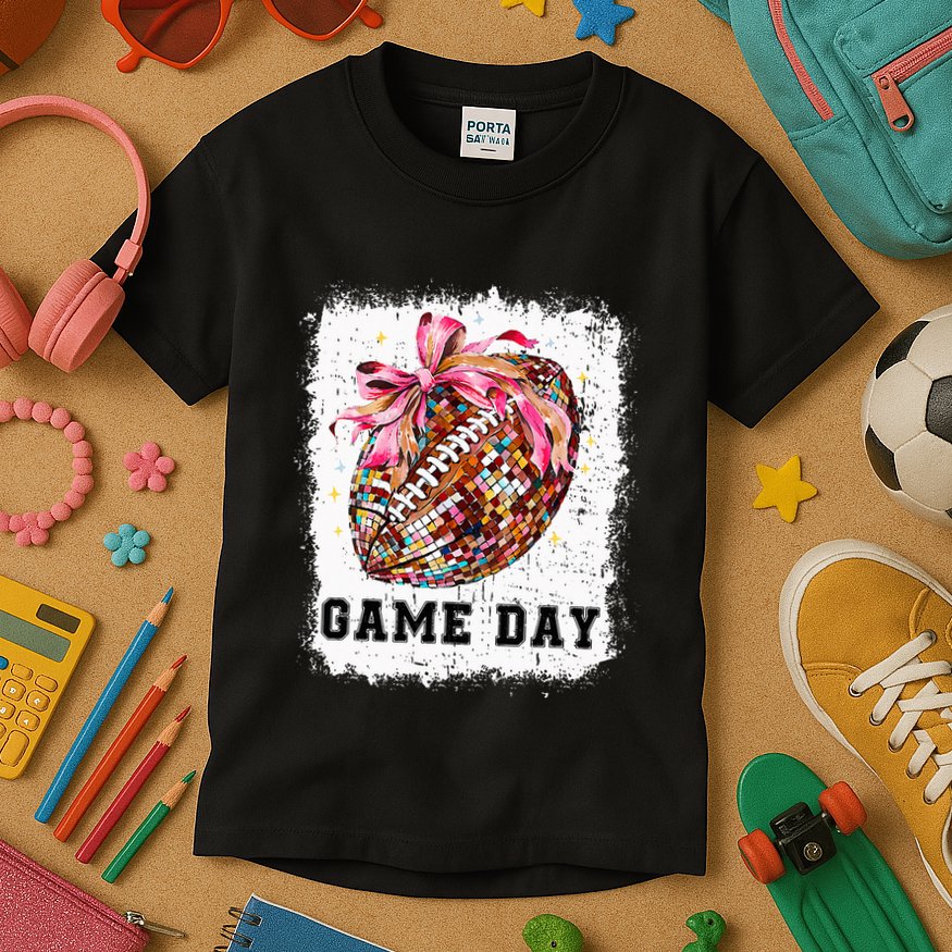 Game Day Football Season Football Bow Kids T-Shirt