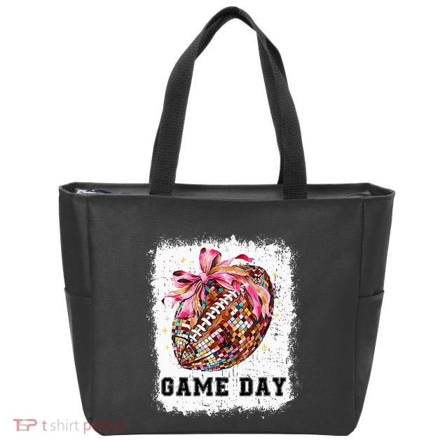 Game Day Football Season Football Bow Zip Tote Bag