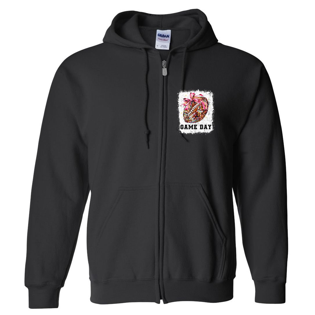 Game Day Football Season Football Bow Full Zip Hoodie